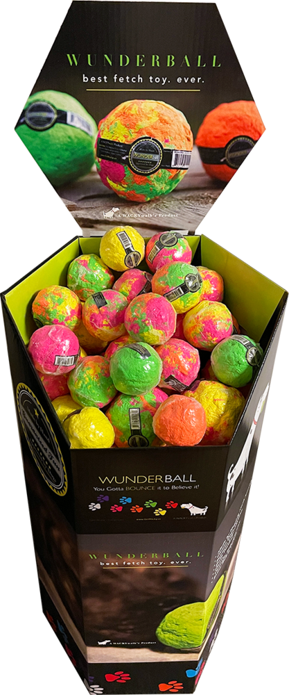A WUNDERball floor display designed by i3, filled with colorful balls