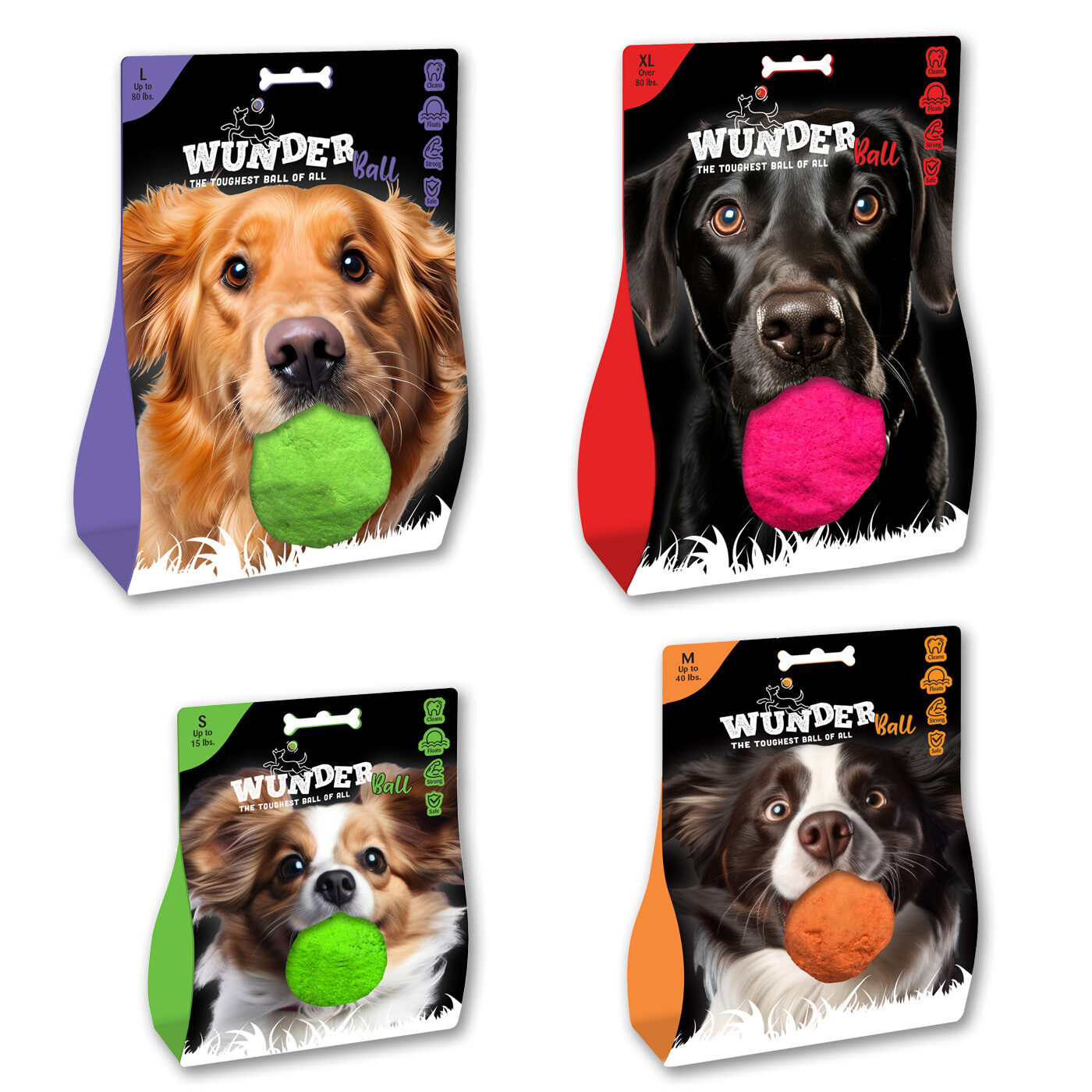 WUNDERball retail hanger display across four sizes